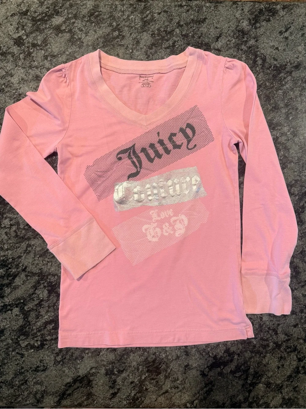 Juicy Couture Pink Long Sleeve V-Neck Logo Tee